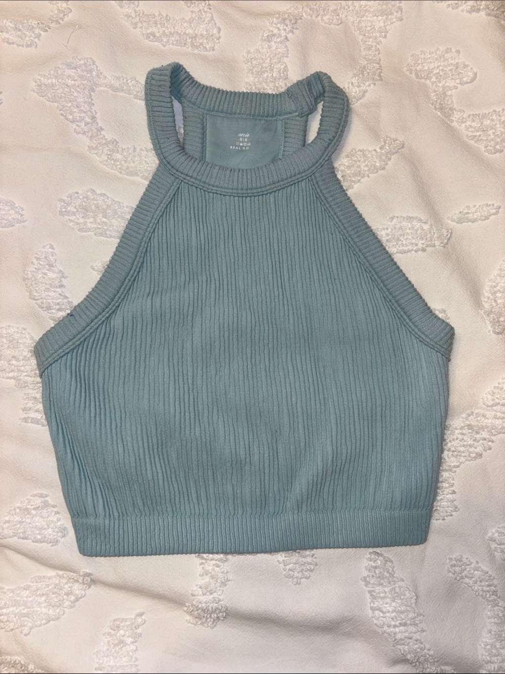 Aerie Ribbed High-Neck Crop Top in light blue